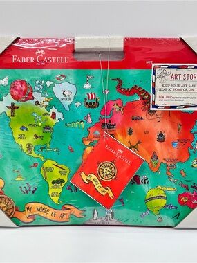 Faber-Castell Kids Art Set - Red & Green World Map Design